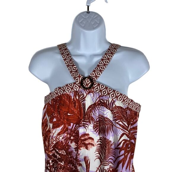 Jantzen Brown and Lilac Palm Tree Print Halter Style Tankini - Picture 2 of 8